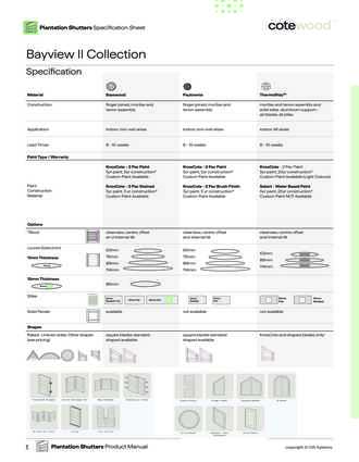 Plantation Shutters Specification Sheet