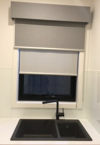 DOUBLE ROLLER BLINDS + BONDED FABRIC PELMET EPPING