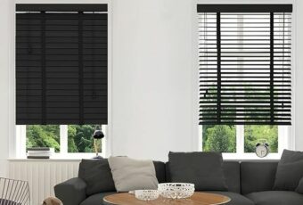 black venetian blinds