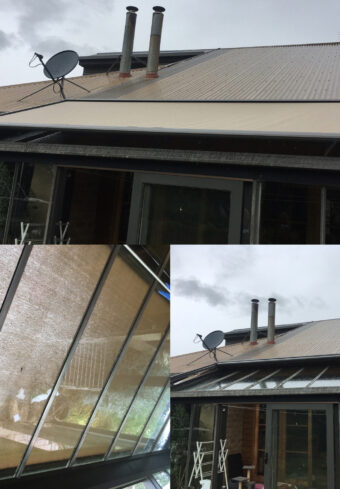 varioscreen over glass atrium