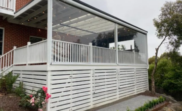 motorised outdoor blind or retractable roof system for an alfresco area, available from suppliers in Melbourne like Alfresco Blinds Co