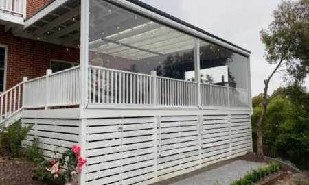 motorised outdoor blind or retractable roof system for an alfresco area, available from suppliers in Melbourne like Alfresco Blinds Co