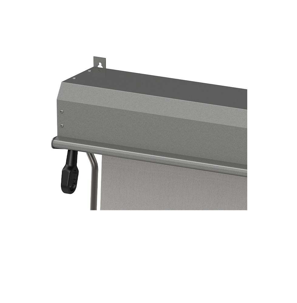 Awning with pelmet and manual crank handle